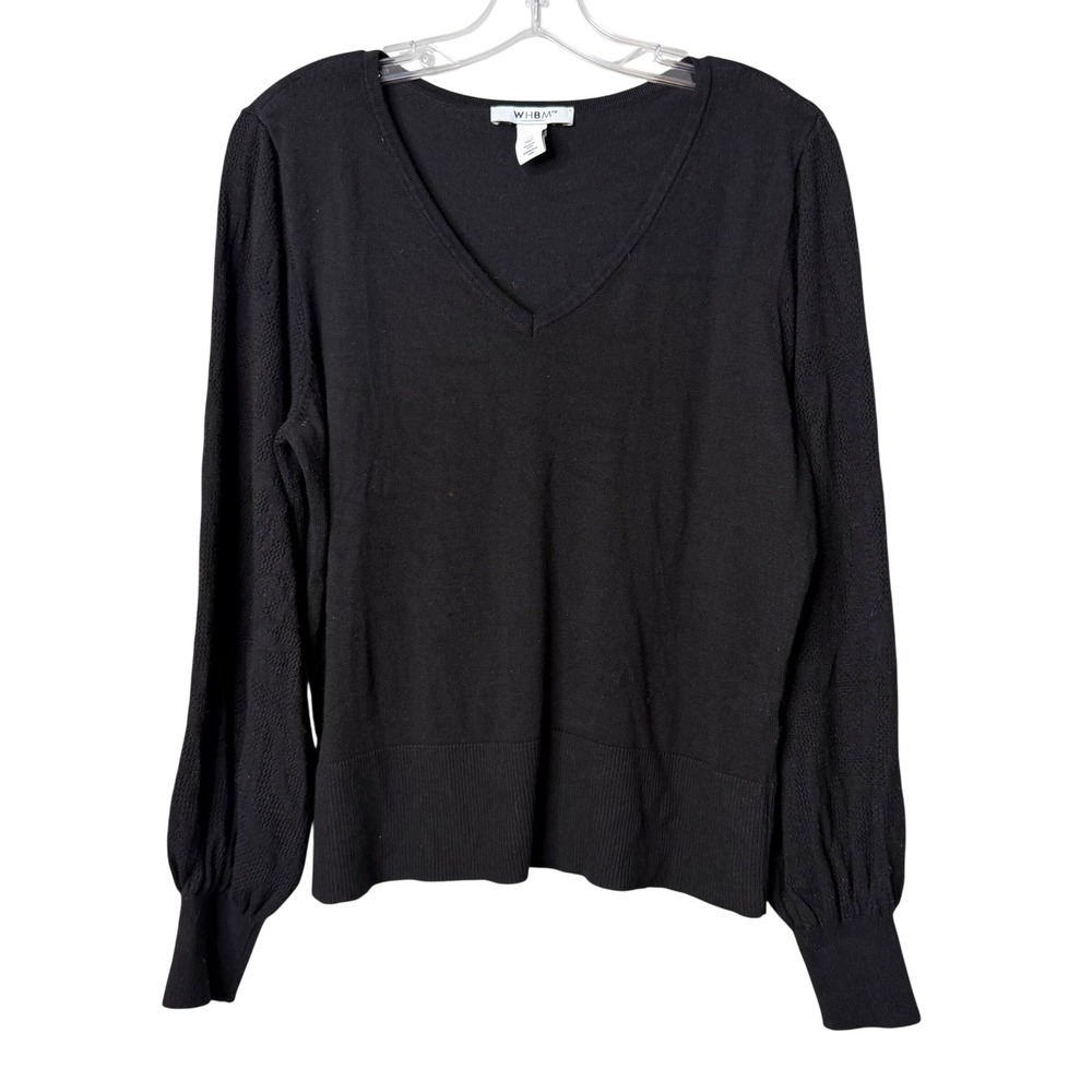 Women XL Black Textured Puff Sleeve Chic Quiet Luxury Office